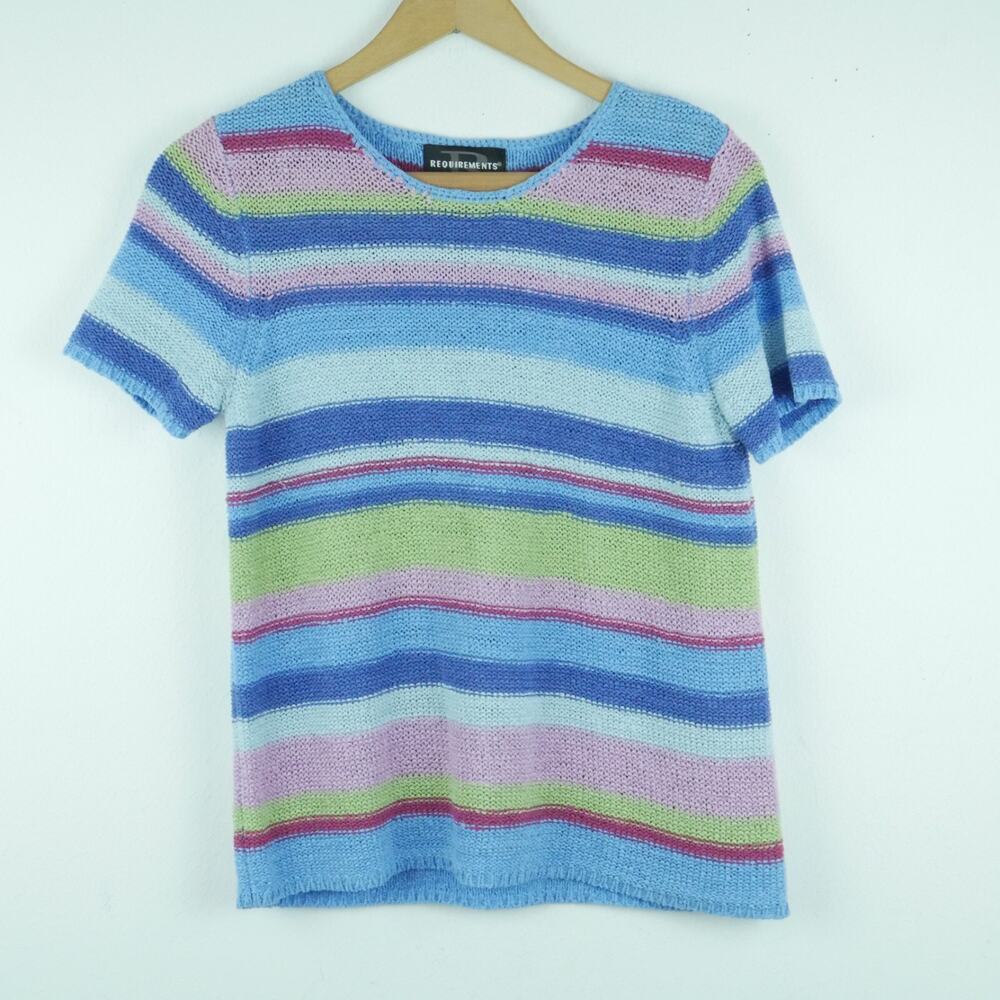 Vintage Medium Knit Top Pastel Stripe Preppy 90s Y2K Feminine Multicolor Boho